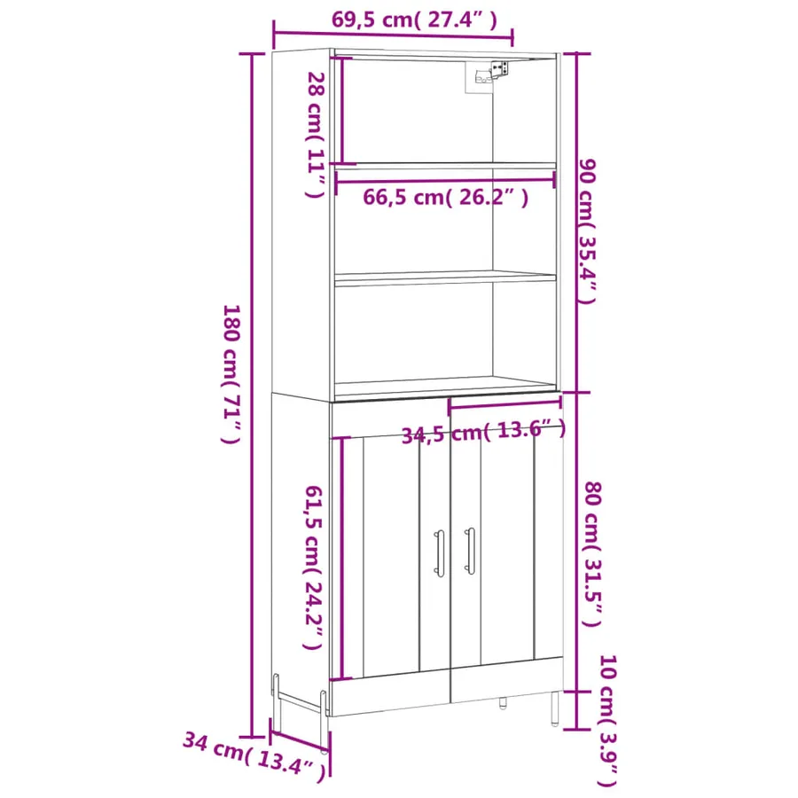 Buffet haut Chêne sonoma 69,5x34x180 cm Bois d'ingénierie - 13