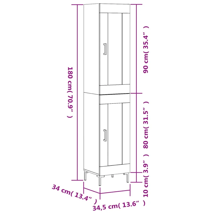 Buffet haut Sonoma gris 34,5x34x180 cm Bois d'ingénierie - 13