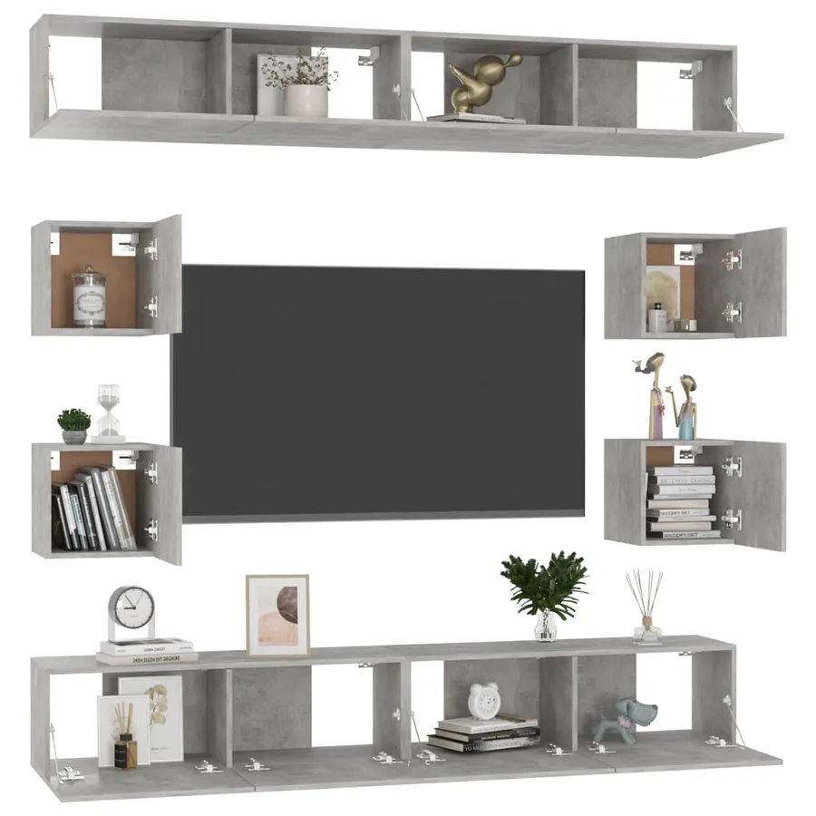 Ensemble de meubles TV 8 pcs Gris béton Bois d'ingénierie - 5