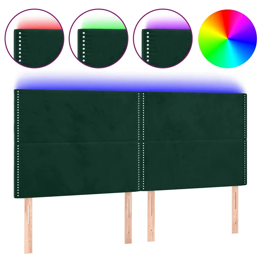 Tête de lit à LED Vert foncé 200x5x118/128 cm Velours - 2