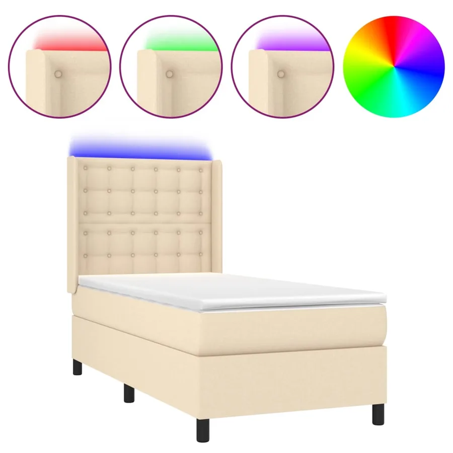 Sommier à lattes de lit matelas et LED Crème 90x200 cm Tissu - 2