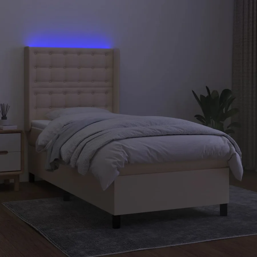 Sommier à lattes de lit matelas et LED Crème 90x200 cm Tissu - 3