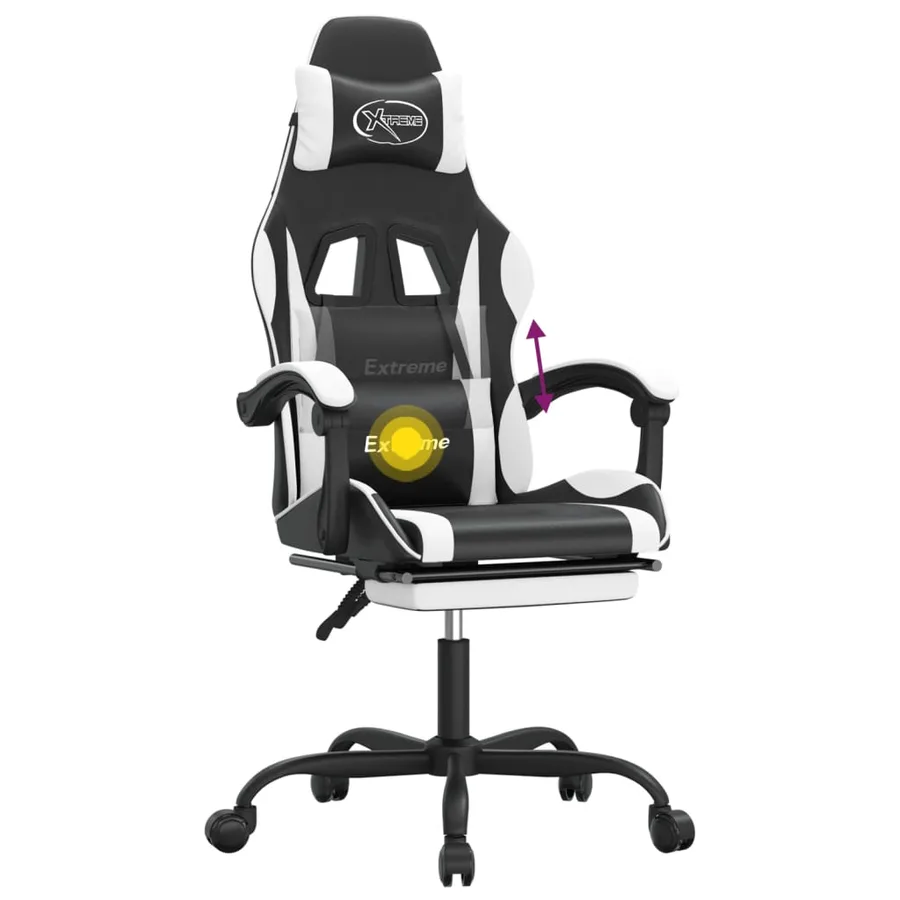 Chaise de jeu pivotante et repose-pied Noir et blanc Similicuir - 12