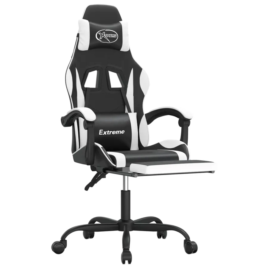 Chaise de jeu pivotante et repose-pied Noir et blanc Similicuir - 6