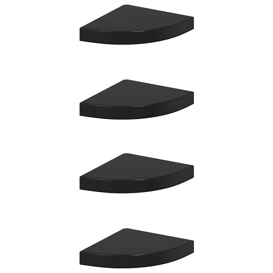Étagères d'angle flottantes 4 pcs noir brillant 25x25x3,8cm MDF - 2