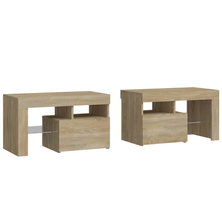 Tables de chevet 2 pcs lumières LED Chêne sonoma 70x36,5x40 cm - 3