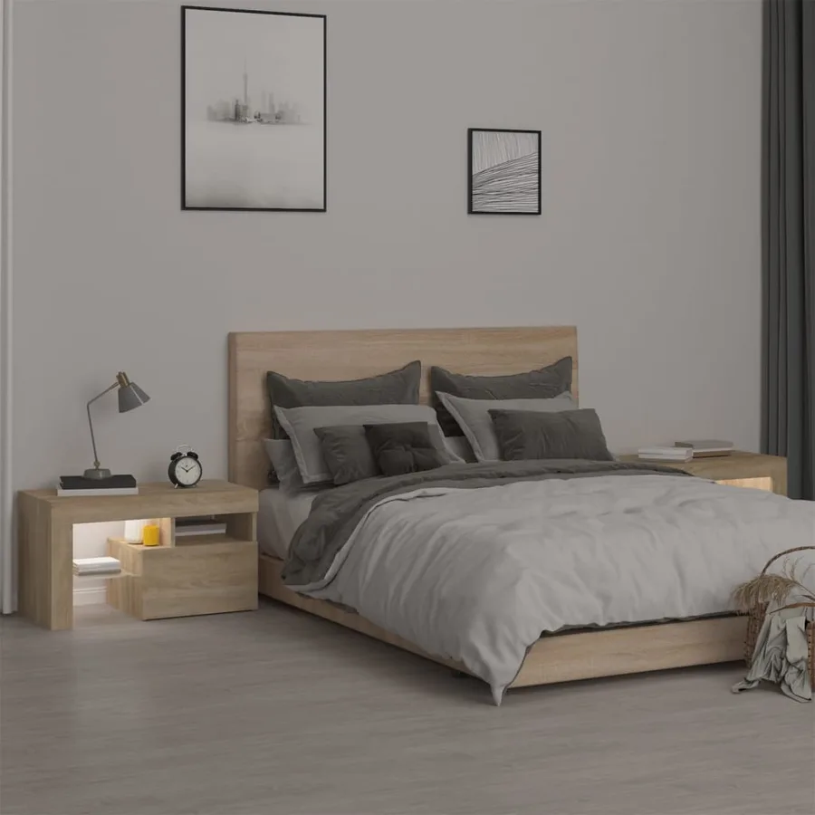Tables de chevet 2 pcs lumières LED Chêne sonoma 70x36,5x40 cm - 4