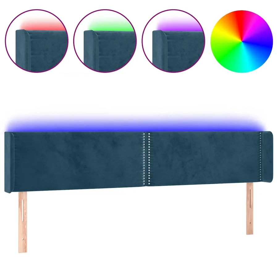 Tête de lit à LED Bleu foncé 163x16x78/88 cm Velours - 2