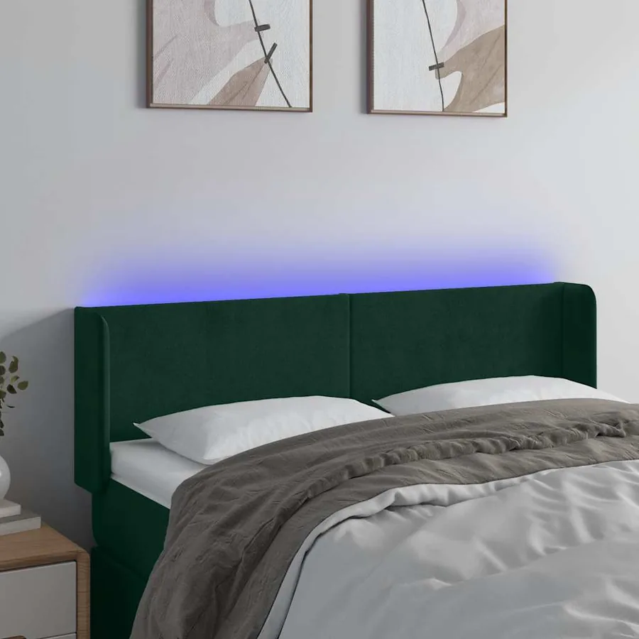 Tête de lit à LED Vert foncé 147x16x78/88 cm Velours