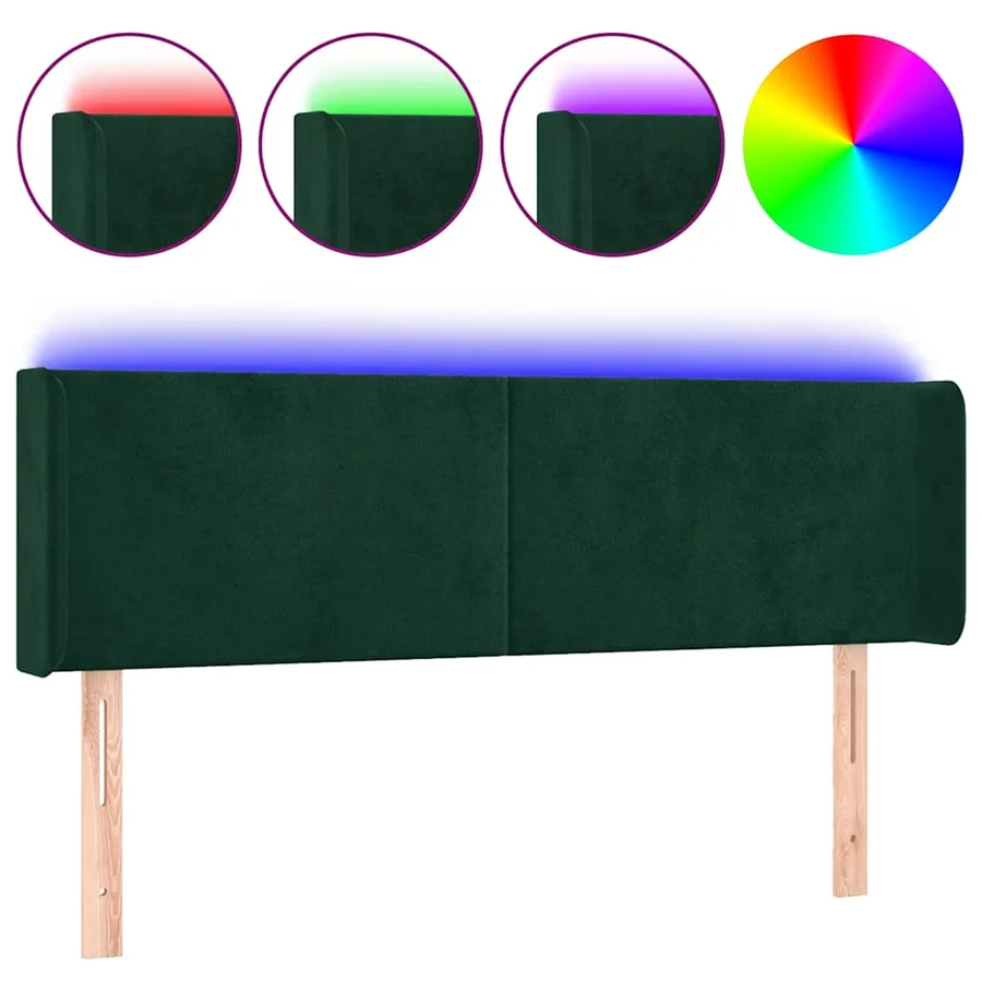 Tête de lit à LED Vert foncé 147x16x78/88 cm Velours - 2