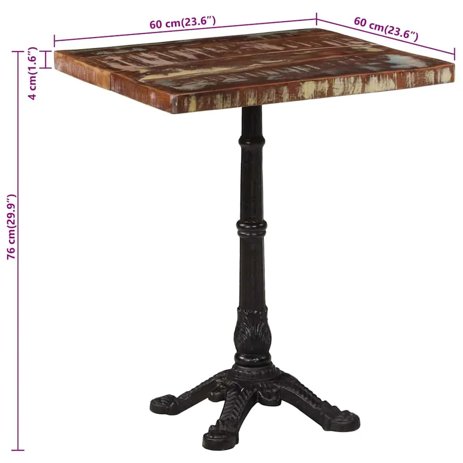 Table de bistro 60x60x76 cm Bois massif de récupération - 10