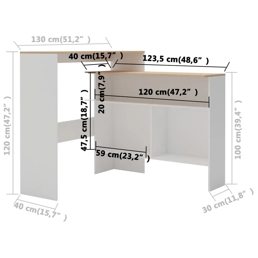 Table de bar avec 2 dessus de table Blanc et chêne 130x40x120cm - 10