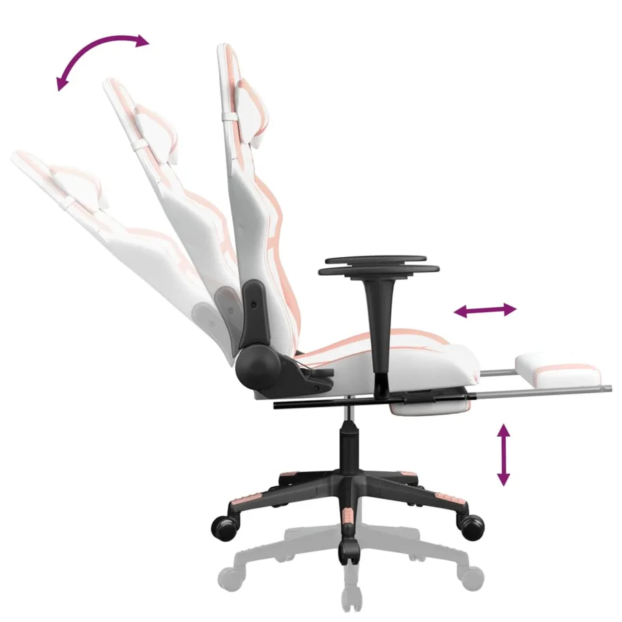 Chaise de jeu avec repose-pied Blanc et rose Similicuir - 7