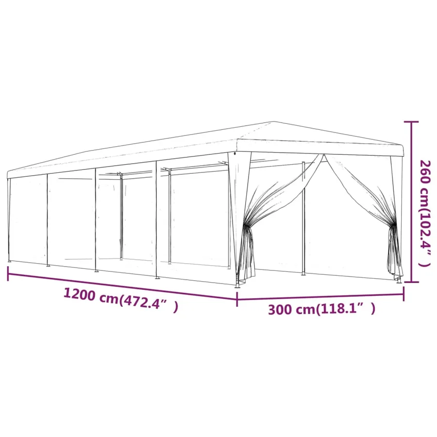 Tente de fête et 10 parois latérales en maille Anthracite 3x12m - 7