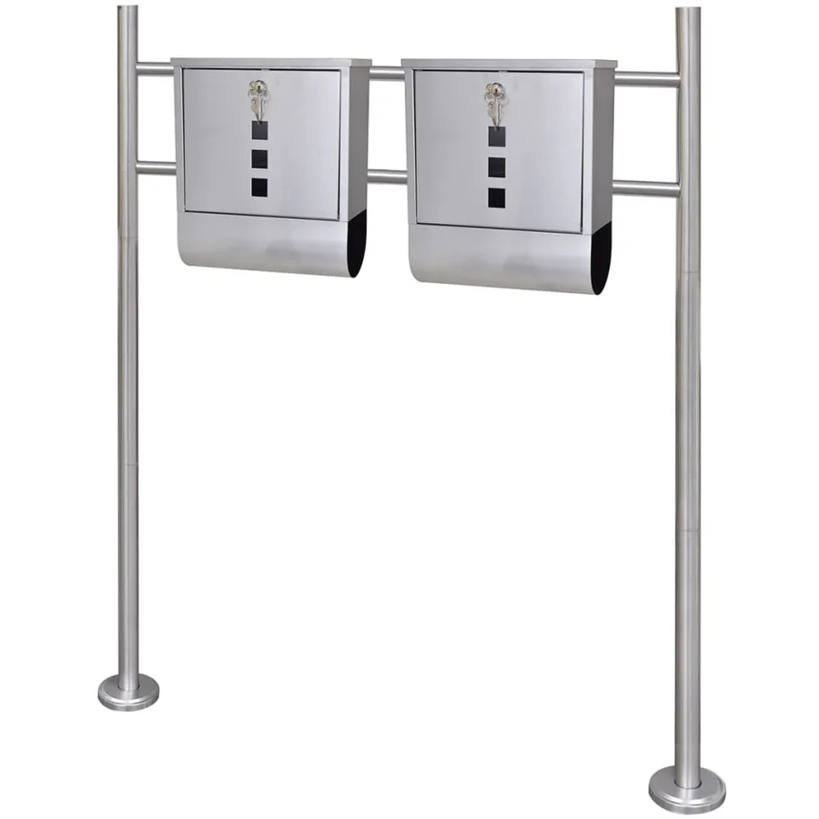 Double boîte à lettre sur support en acier inoxydable