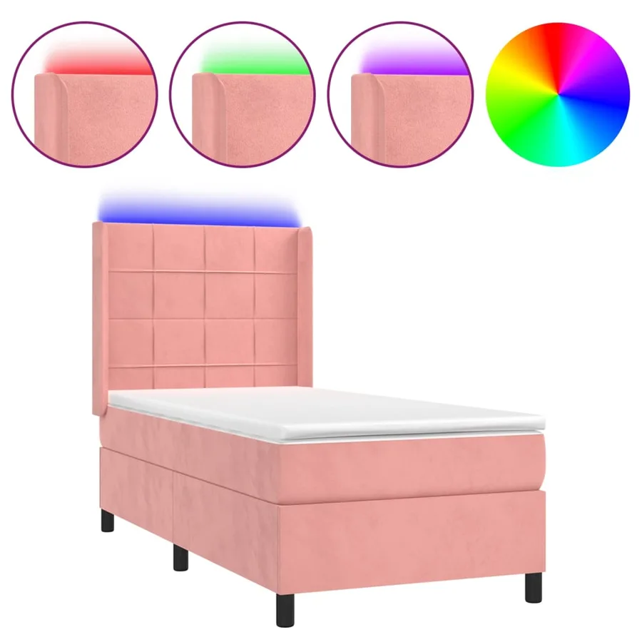 Sommier à lattes de lit matelas et LED Rose 100x200 cm Velours - 2