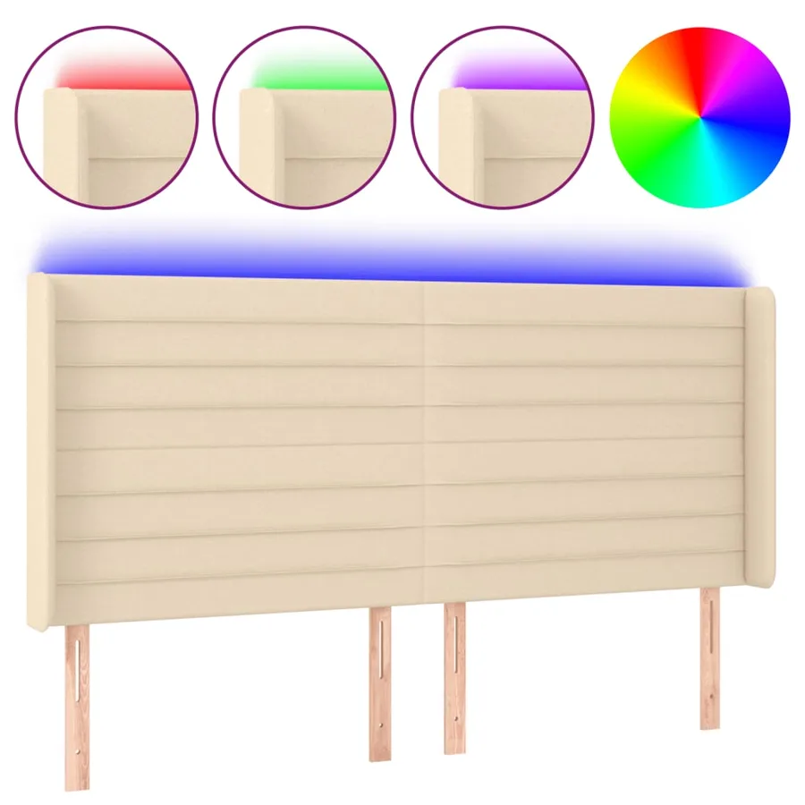 Tête de lit à LED Crème 163x16x118/128 cm Tissu - 2