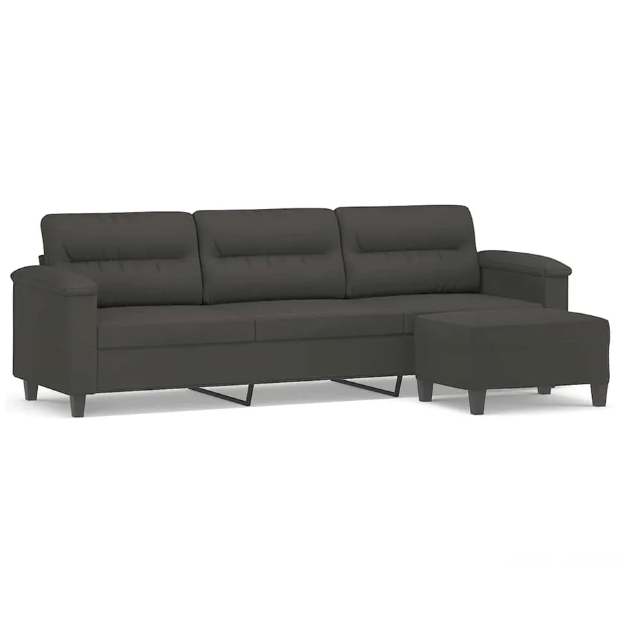 Canapé 3 places repose-pieds Gris foncé 210 cm Tissu microfibre - 2