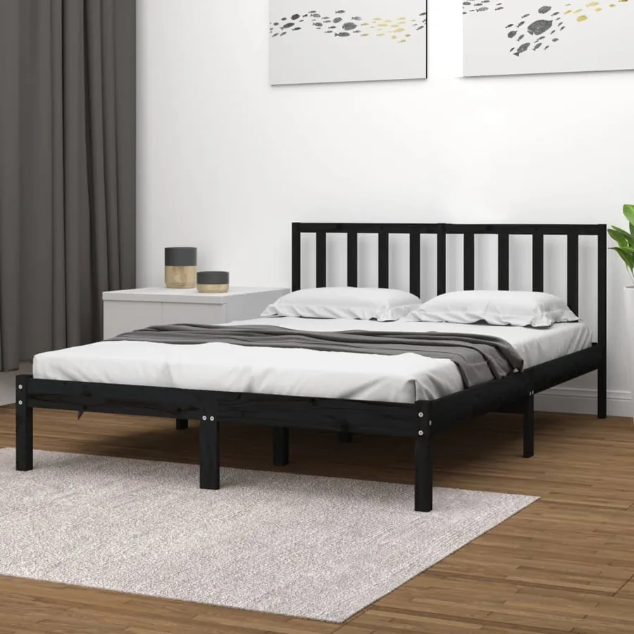 Cadre de lit sans matelas noir bois massif de pin 200x200 cm