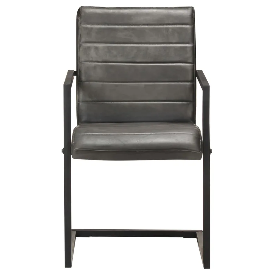 Chaises à manger cantilever lot de 6 gris cuir véritable - 3