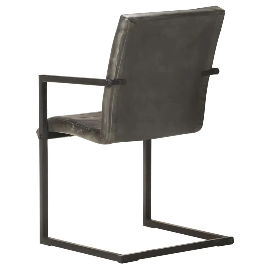 Chaises à manger cantilever lot de 6 gris cuir véritable - 5