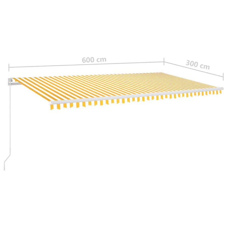 Auvent manuel rétractable avec LED 600x300 cm Jaune et blanc - 7