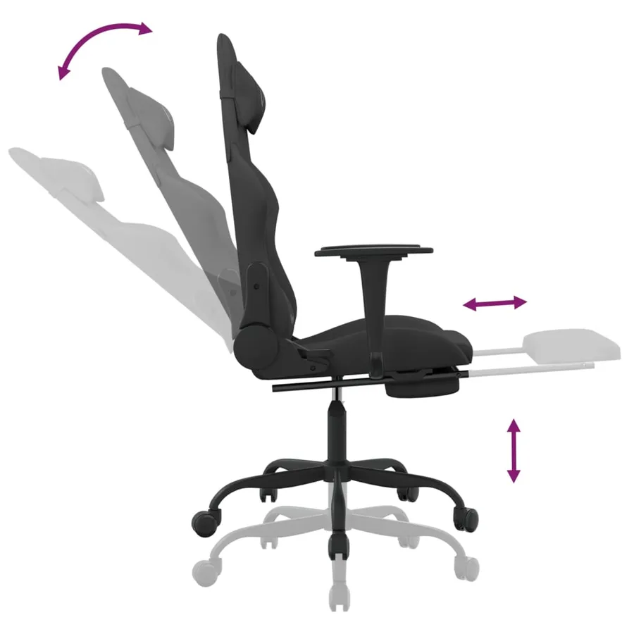 Chaise de jeu de massage avec repose-pied Noir Tissu - 11