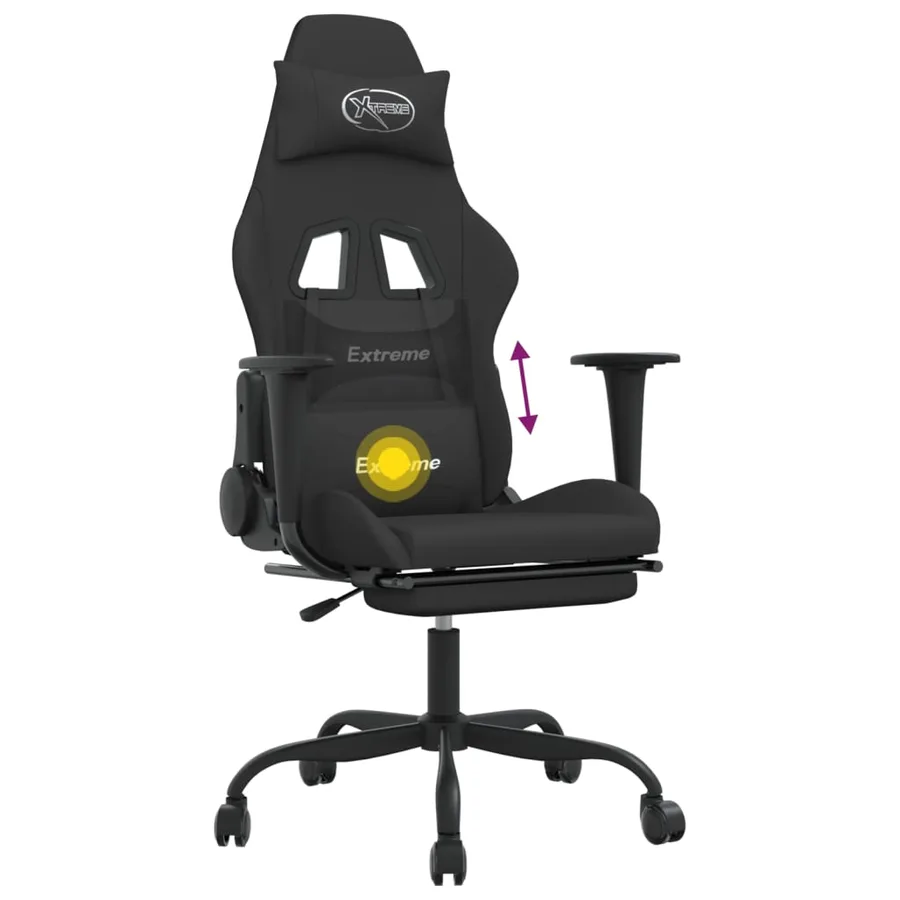 Chaise de jeu de massage avec repose-pied Noir Tissu - 12