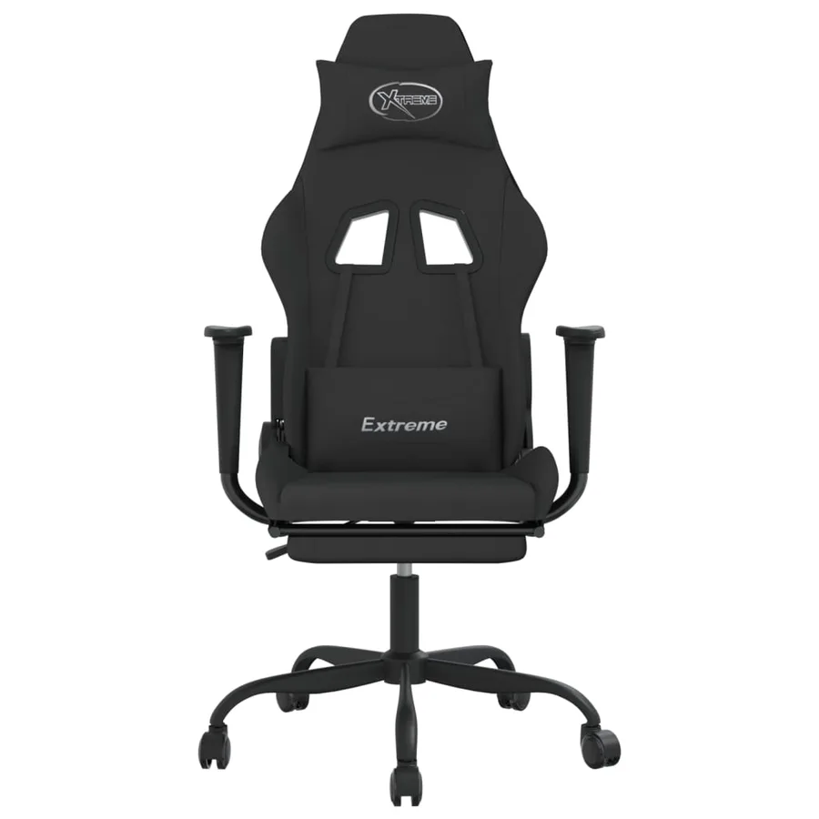 Chaise de jeu de massage avec repose-pied Noir Tissu - 3