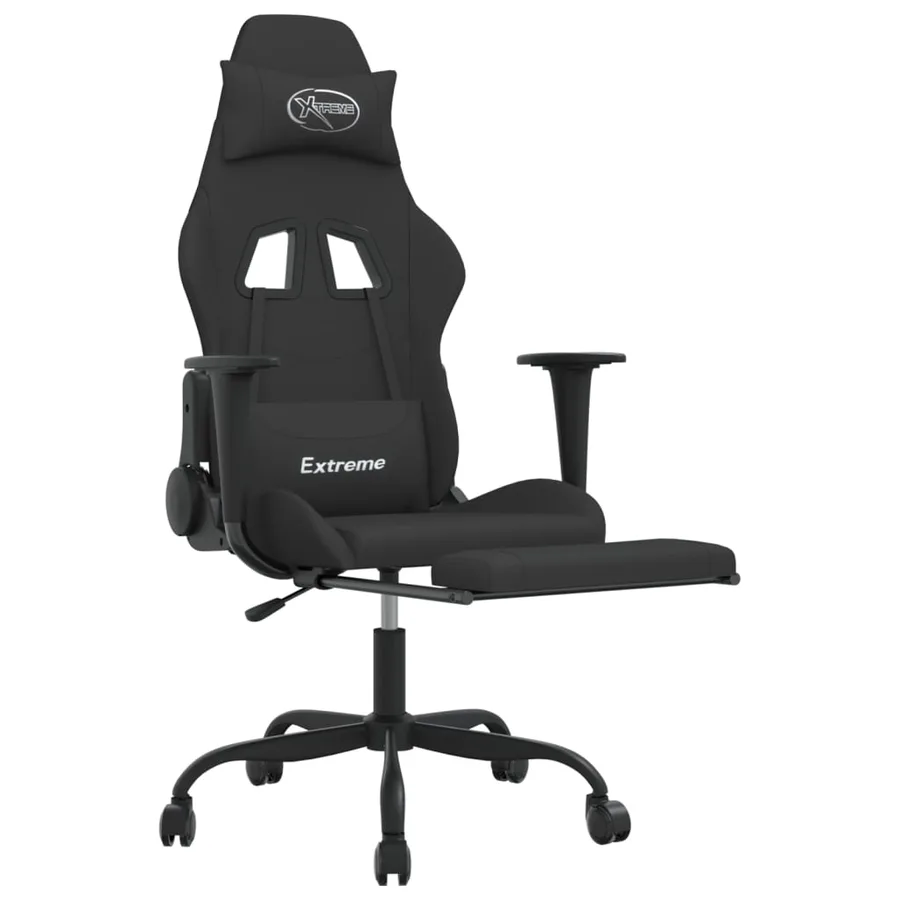 Chaise de jeu de massage avec repose-pied Noir Tissu - 4