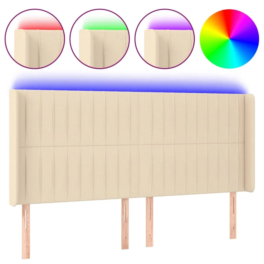 Tête de lit à LED Crème 203x16x118/128 cm Tissu - 2