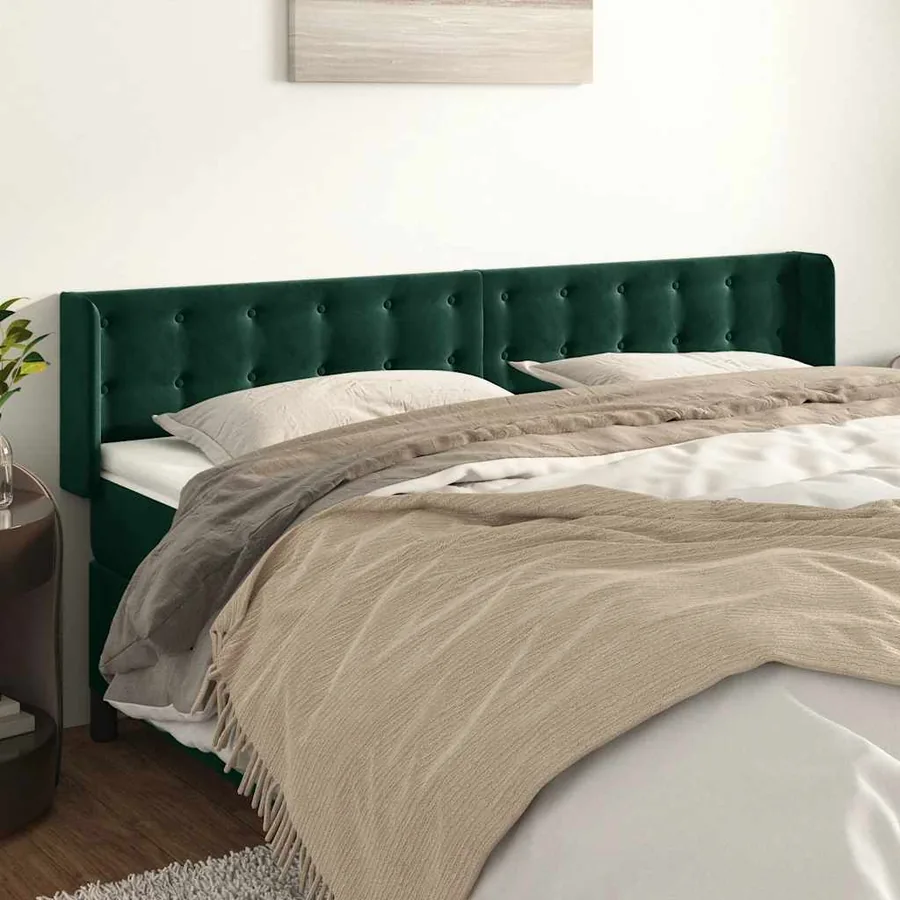 Tête de lit avec oreilles Vert foncé 183x16x78/88 cm Velours