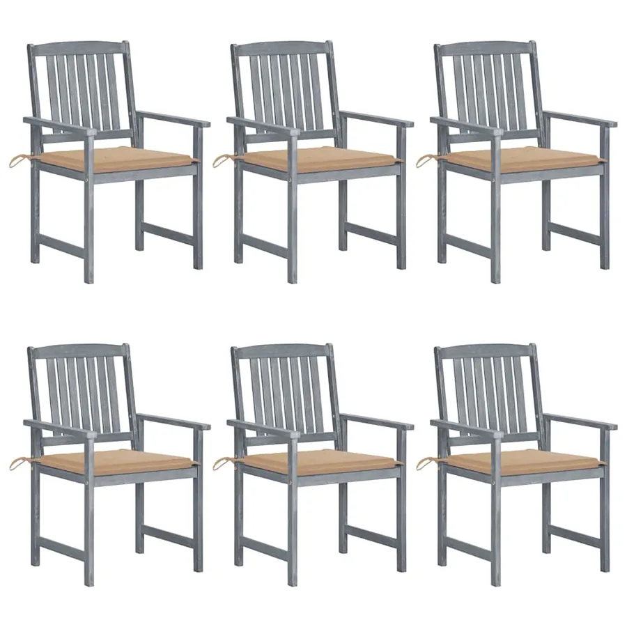 Chaises de jardin et coussins lot de 6 Bois acacia massif Gris