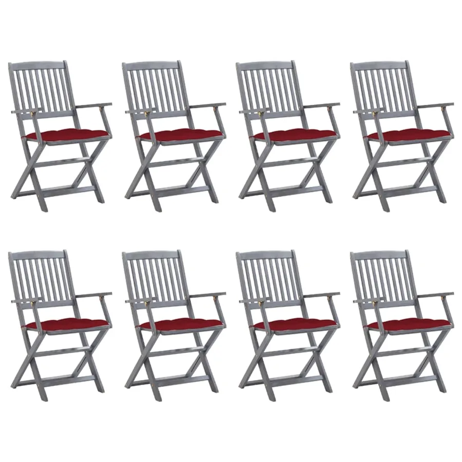 Chaises pliables d'extérieur lot de 8 et coussins Bois d'acacia