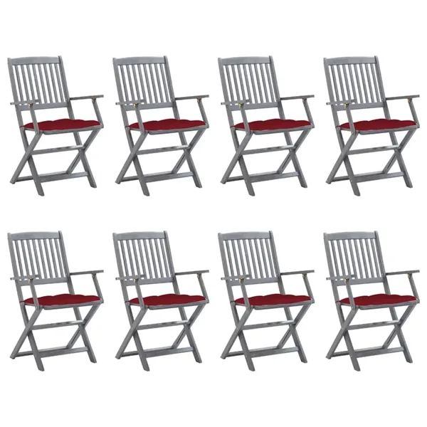 Chaises pliables d'extérieur lot de 8 et coussins Bois d'acacia
