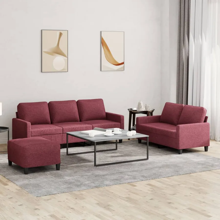 Ensemble de canapés 3 pcs avec coussins Rouge bordeaux Tissu