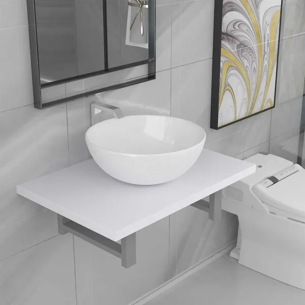 Meuble de salle de bain en deux pièces Céramique Blanc