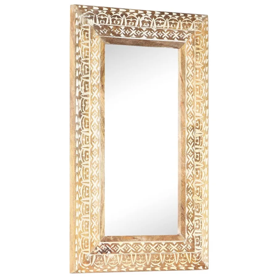 Miroir sculpté à la main 80x50x2,6 cm Bois de manguier solide - 9
