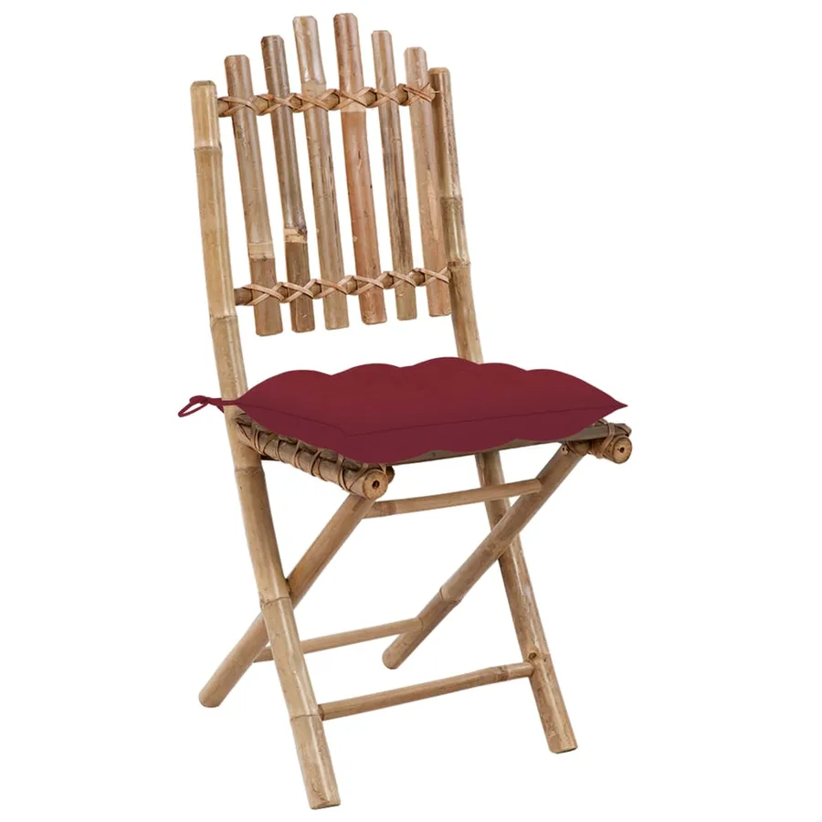 Chaises pliables de jardin lot de 2 avec coussins Bambou - 3