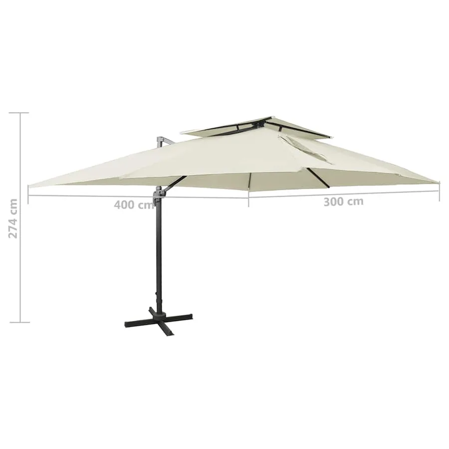 Parasol de jardin déporté avec double plateau sable 400 x 300 cm - 9