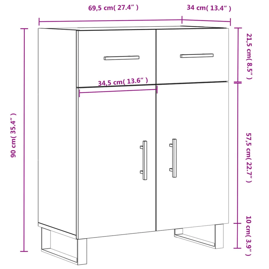 Buffet sonoma gris 69,5x34x90 cm bois d'ingénierie - 13
