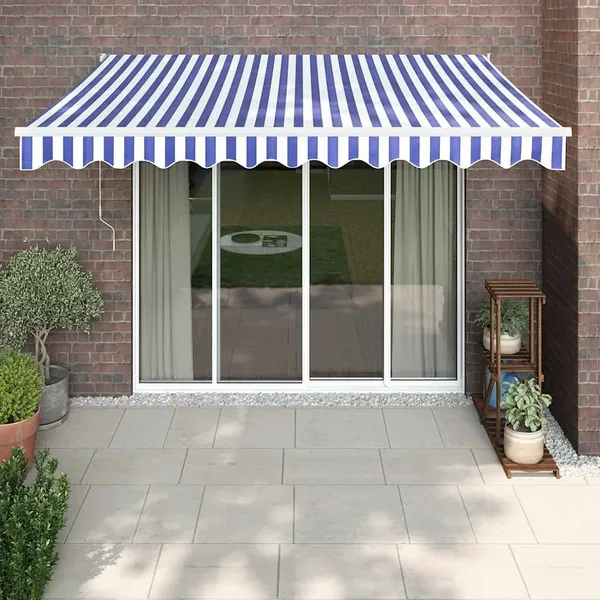 Auvent rétractable automatique bleu et blanc 3,5x2,5 m