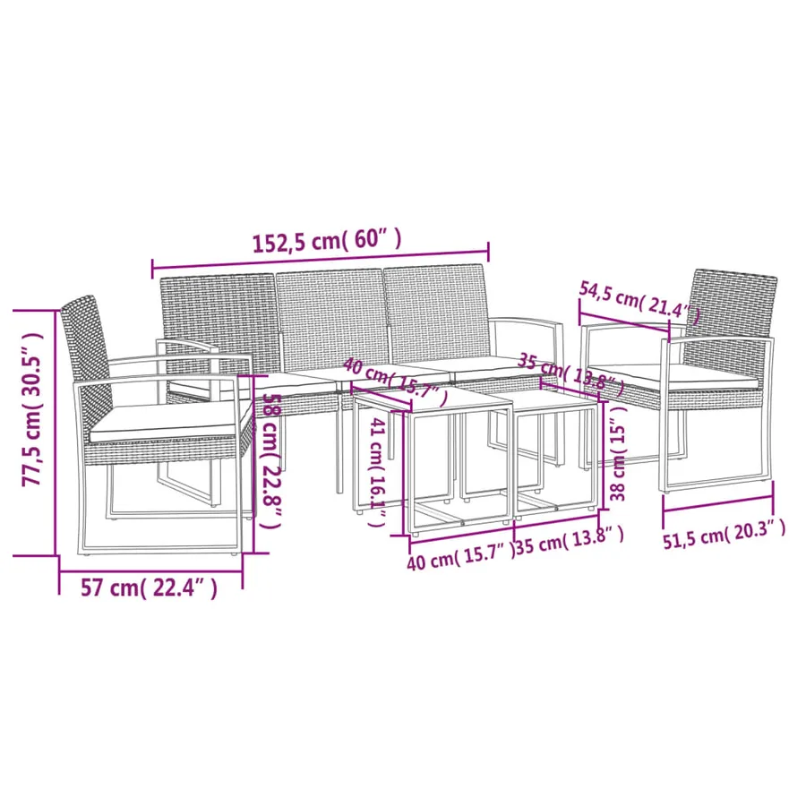 Ensemble à manger de jardin avec coussins 5 pcs noir rotin PP - 6