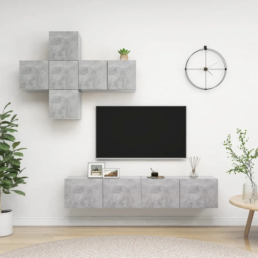 Ensemble de meuble TV 7 pcs Gris béton Bois d'ingénierie