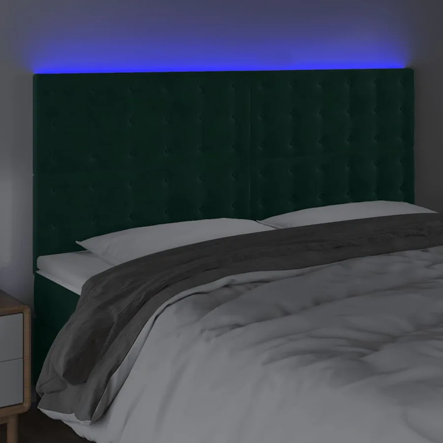 Tête de lit à LED Vert foncé 200x5x118/128 cm Velours - 4