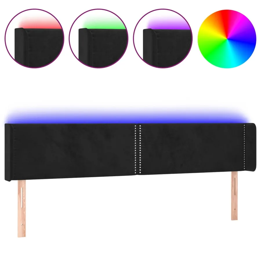 Tête de lit à LED Noir 163x16x78/88 cm Velours - 2