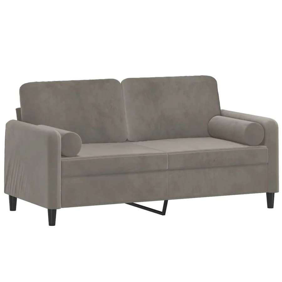 Canapé 2 places oreillers et coussins Gris clair 140 cm Velours - 3