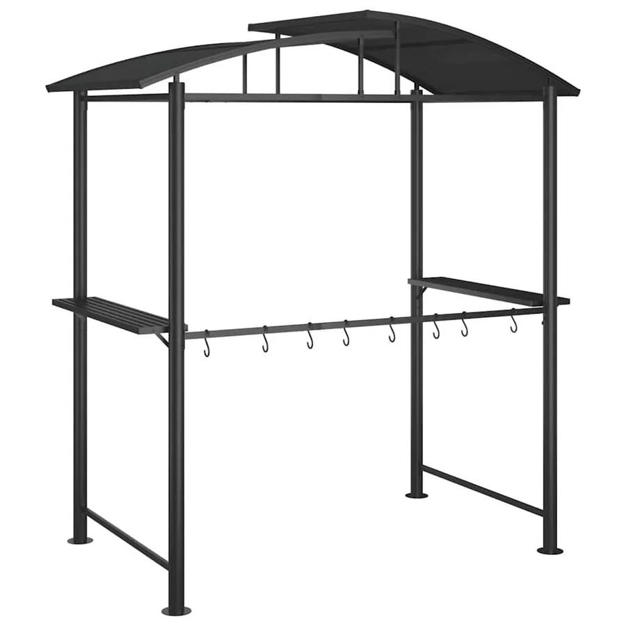 Gazebo BBQ et étagères latérales anthracite 210x114x230cm acier - 5