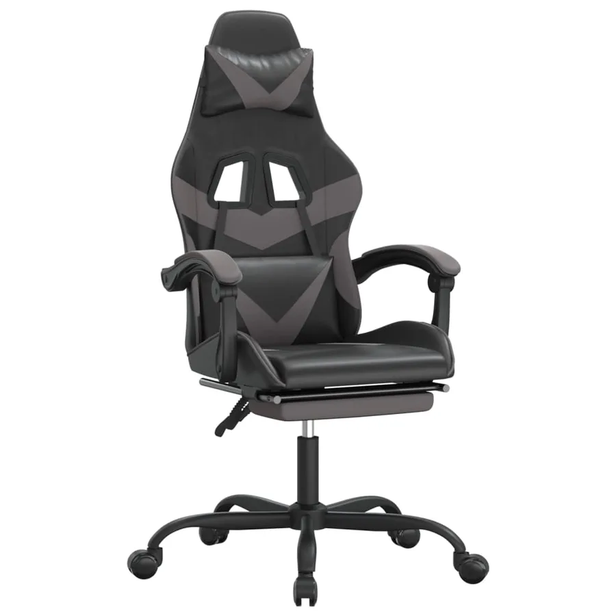 Chaise de jeu avec repose-pied Noir et gris Similicuir - 2