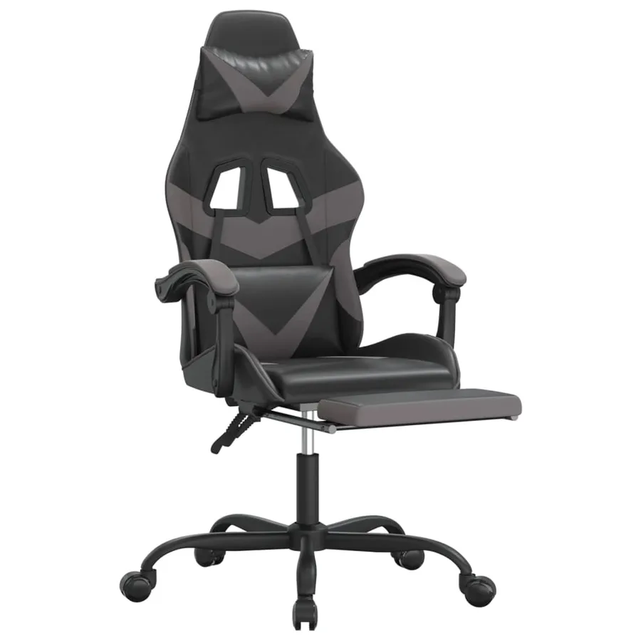 Chaise de jeu avec repose-pied Noir et gris Similicuir - 6